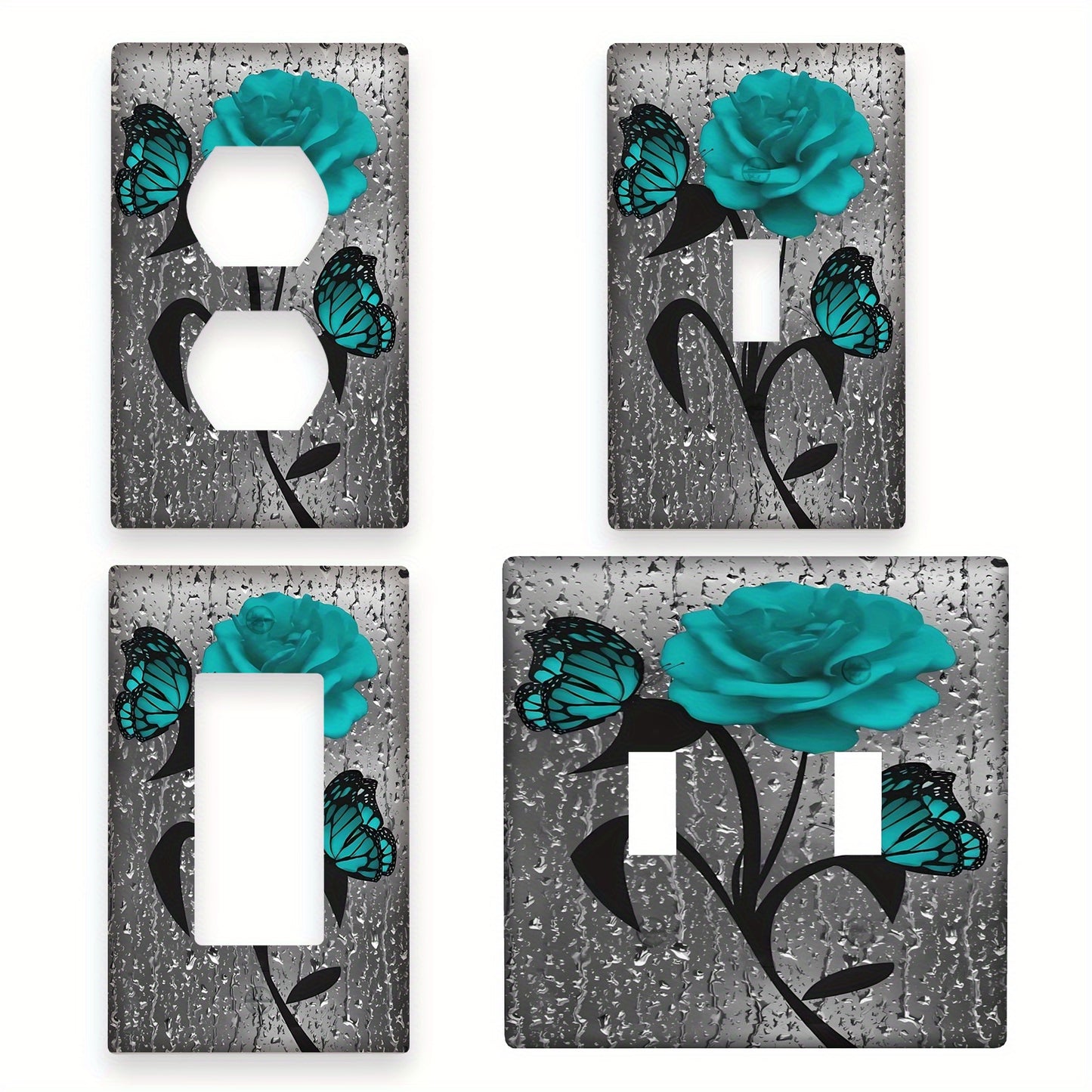 Teal Rose Flower Wall Plate for Light Switch, No Electricity Needed, Easy to Clean, Versatile Home Decor. Single Gang/2 Gang Options.