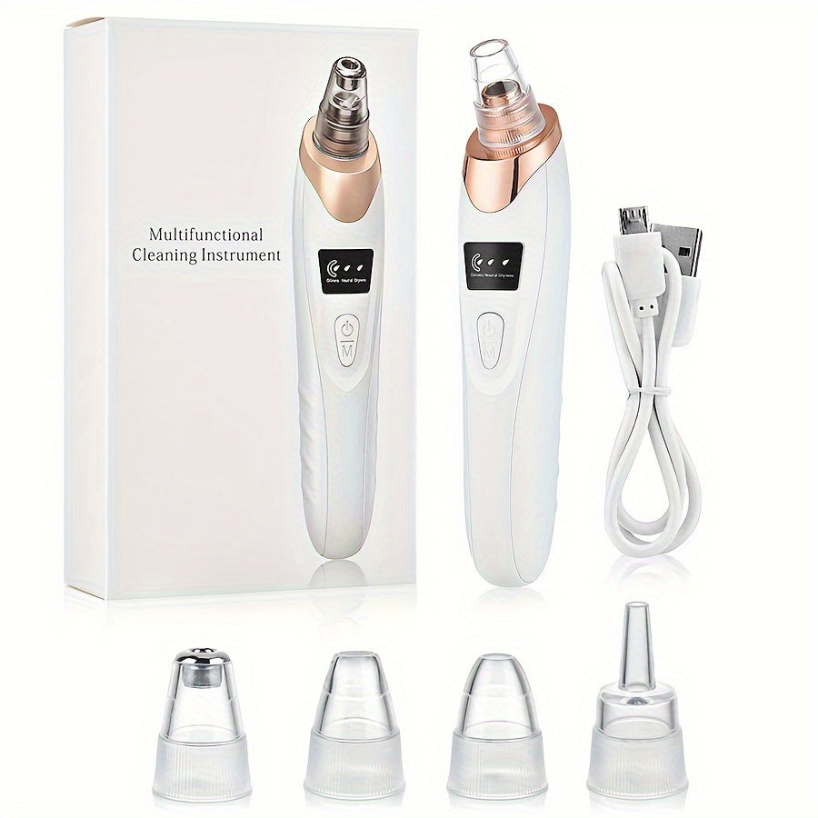 Sunhill Blackhead Remover Vacuum with 5 suction levels, USB charging, and 400mAh lithium polymer rechargeable battery. Includes 4 beauty heads for multifunctional cleaning.