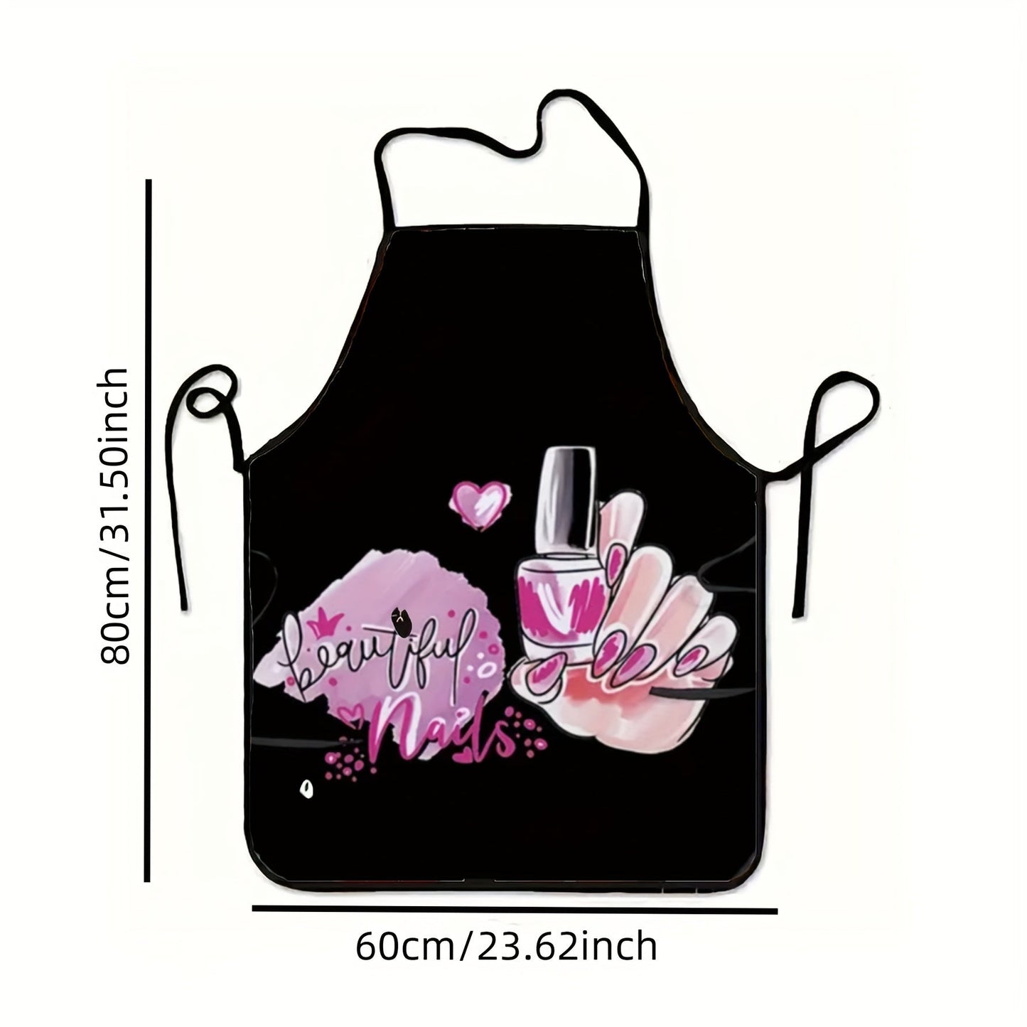 Woven Polyester Kitchen Apron with Makeup and Nail Polish Design, Sleeveless with Adjustable Neck Strap - Perfect for Crafting and Cooking