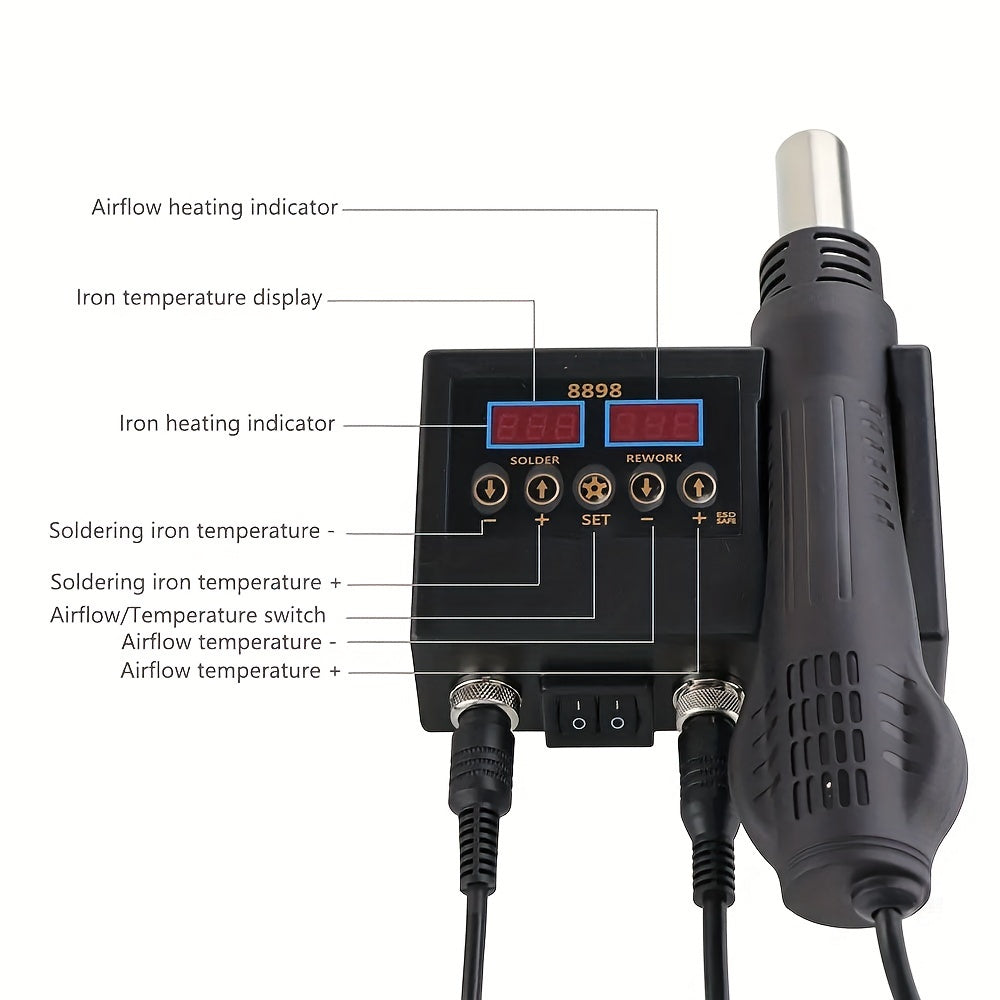 LCD welding station with digital display and welding return station tool kit 8898, for mobile phone repair and maintenance.