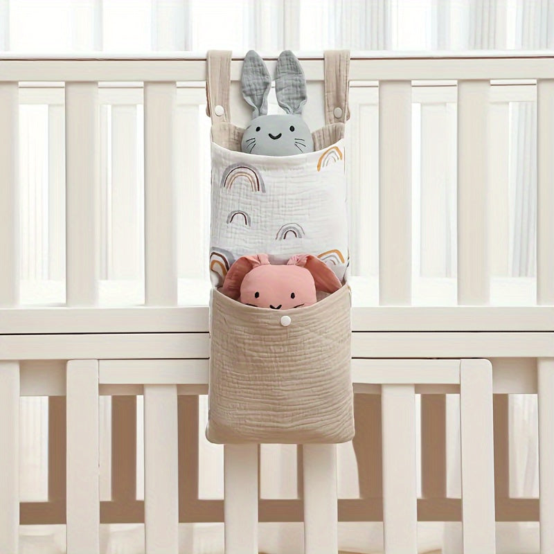 This Dual Pocket Hanging Storage Bag is the perfect bedside organizer for a youngsters' room. It is ideal for storing toys, diapers, and bottles, making it perfect for strollers and home organization. It also makes an excellent Thanksgiving or Christmas