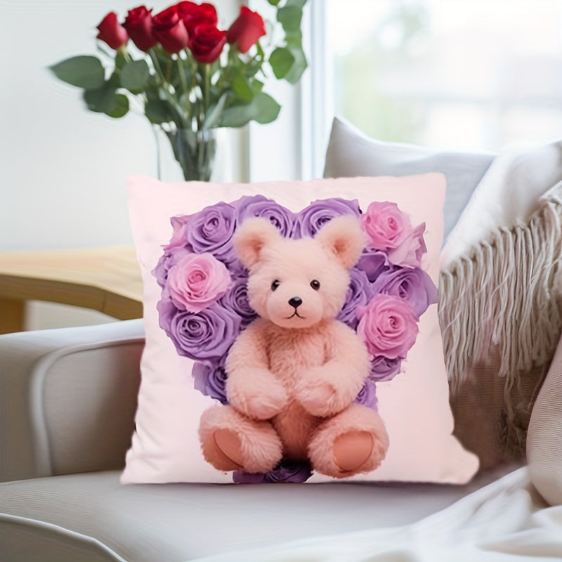 Pillow covers featuring a delightful French floral bear design, made from double-sided woven polyester with a zipper closure. These machine washable cushion cases make charming decorative accents for any room, including bedrooms, sofas, and collectible