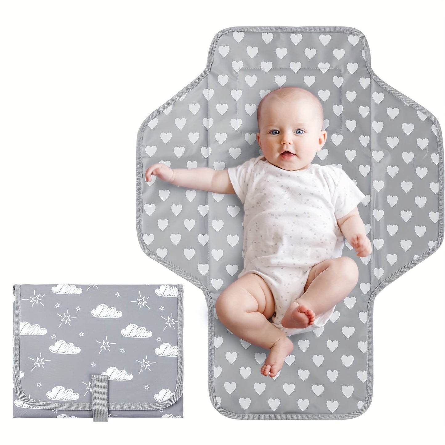 Christmas Portable Youngsters Diaper Changing Pad with Built-in Pillow - Waterproof, Compact & Foldable Travel Mat for Youngsters, Gray Polyester