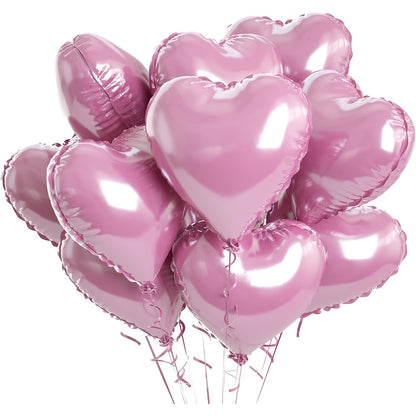 10-pack of heart-shaped aluminum foil balloons, perfect for Valentine's Day, birthdays, anniversaries, and holiday decorations.