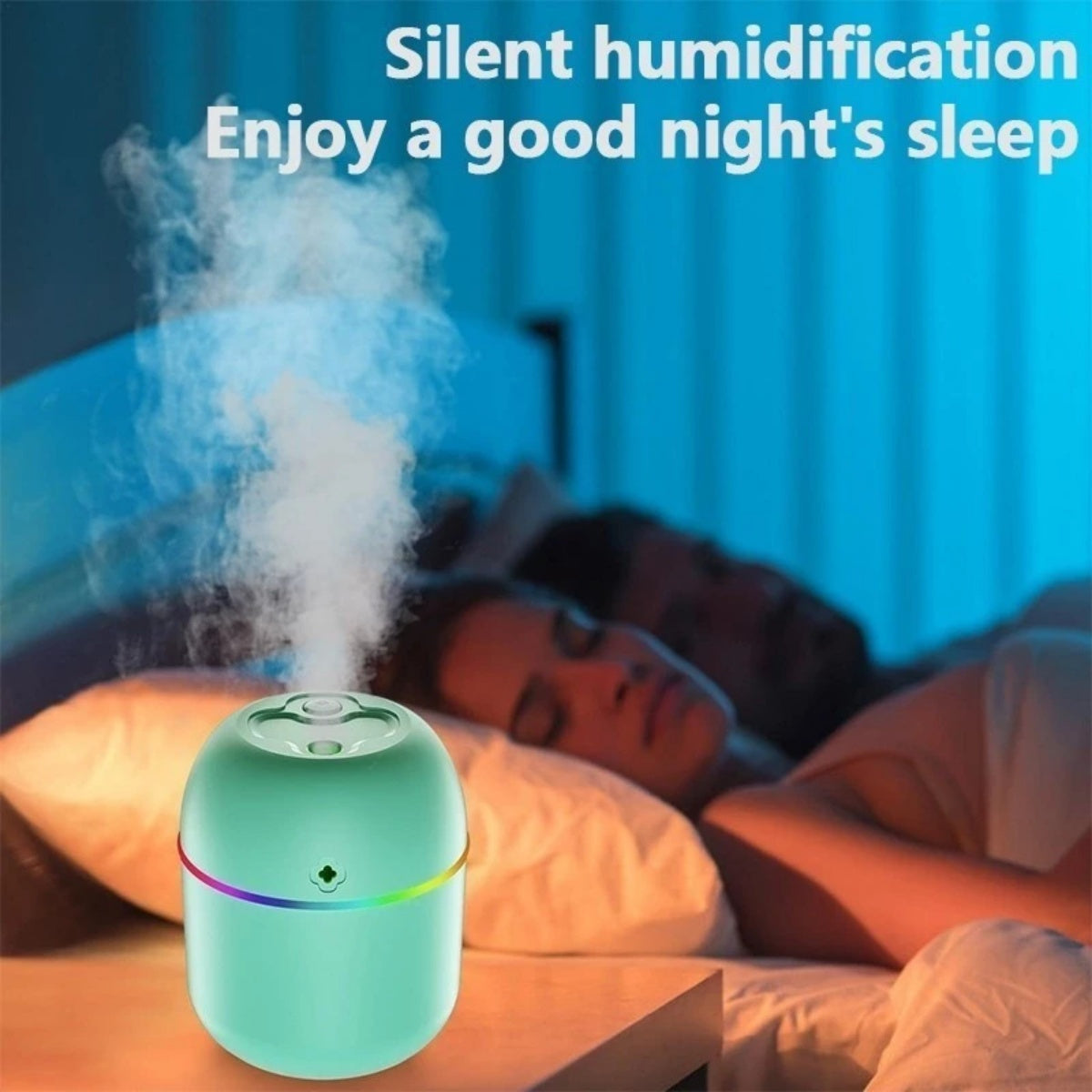 Small humidifier and aromatherapy diffuser that runs on USB power, featuring ambient light - Great for use at home, in the office, or in the car. Makes a perfect gift for Christmas, New Year, Valentine's Day, and weddings.