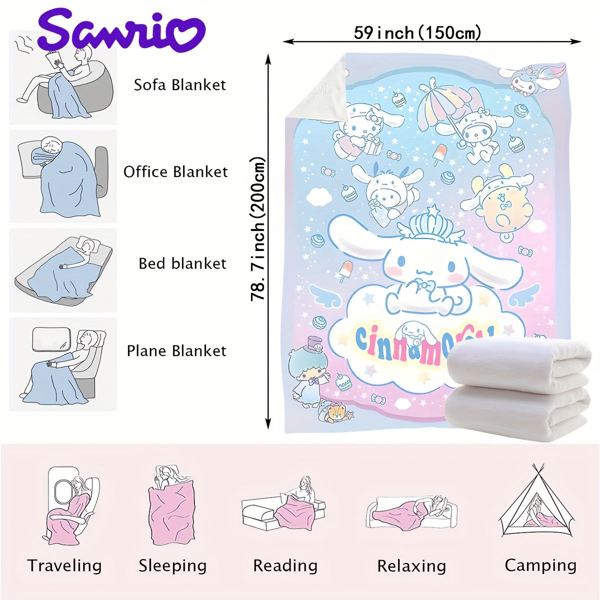 Stay cozy with this adorable Sanrio Big Eared Dog flannel blanket featuring a cartoon digital print. Designed for ultimate comfort, this cute blanket is perfect for adding a touch of comfort and style to any living space. Wrap yourself in warmth and