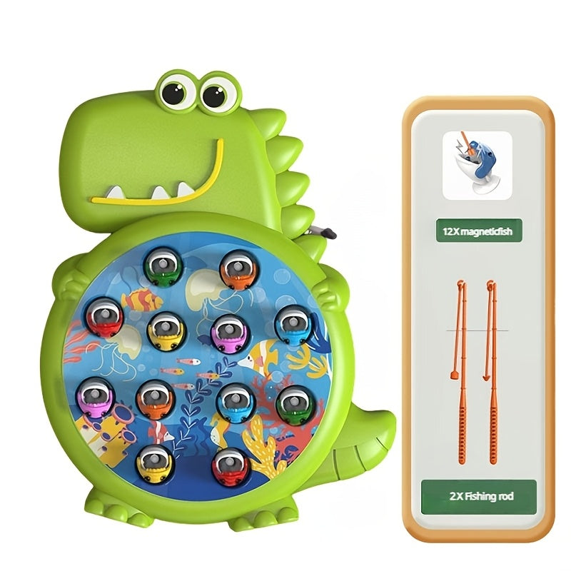 Interactive educational toy set for youngsters: Magnetic Dinosaur Fishing Game in Green/Blue