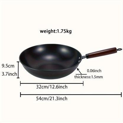 Set of 3 Cast Iron Cookware: Includes a 30.48cm Wok, a 24.13cm Frying Pan, and a 24.13cm Soup Pot with Charcoal Wood Handles. Rust-resistant and high heat resistant, perfect for all your cooking needs.