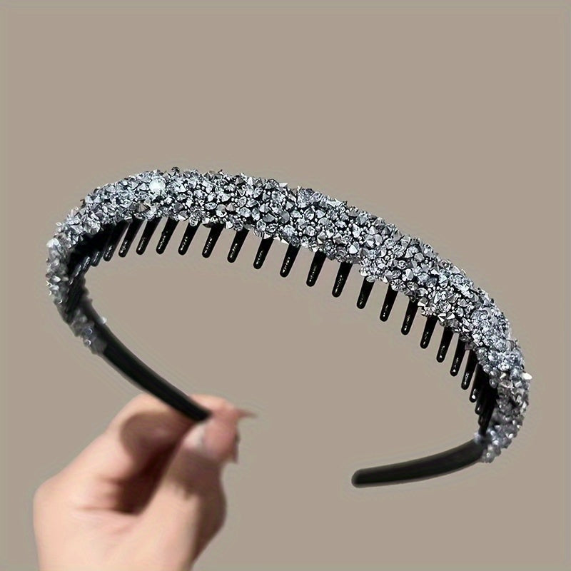 6pc Honey Girl Rhinestone Headbands with Teeth, Non-Slip Resin Hair Accessories for Teens, Casual Attire - Ages 15+, All Seasons, Mixed Rhinestones