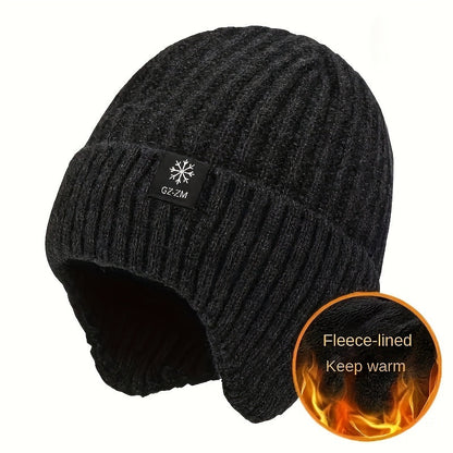 [Top Pick] Stay Cozy in the Cold with this Men's Winter Beanie with Ear Flaps - Stay Warm with Thick Fleece-Lined Hat, Ideal for Dads, Available in Black & Gray