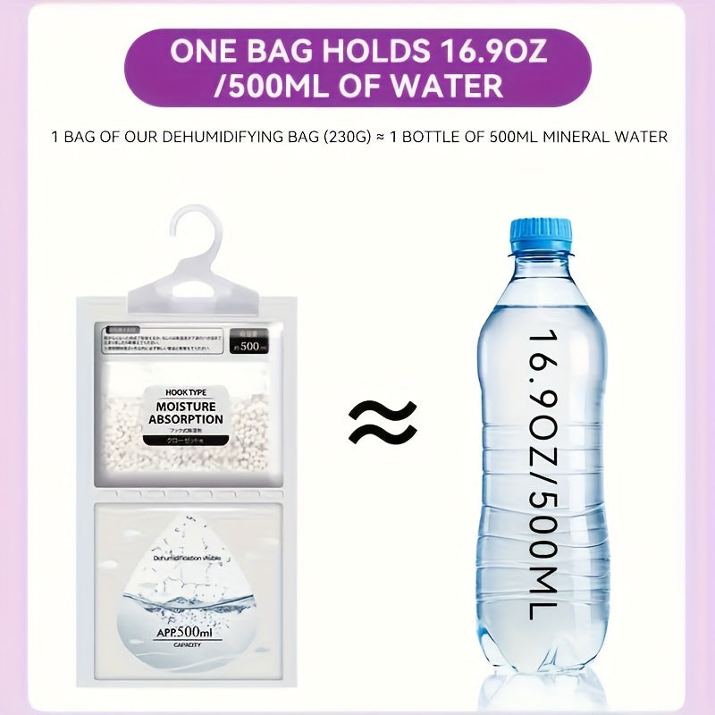 Large Dehumidifier Bags 5-Pack, 500ml Moisture Absorption Clothes and Home Dehumidifier, Non-Electric, No Power Needed.