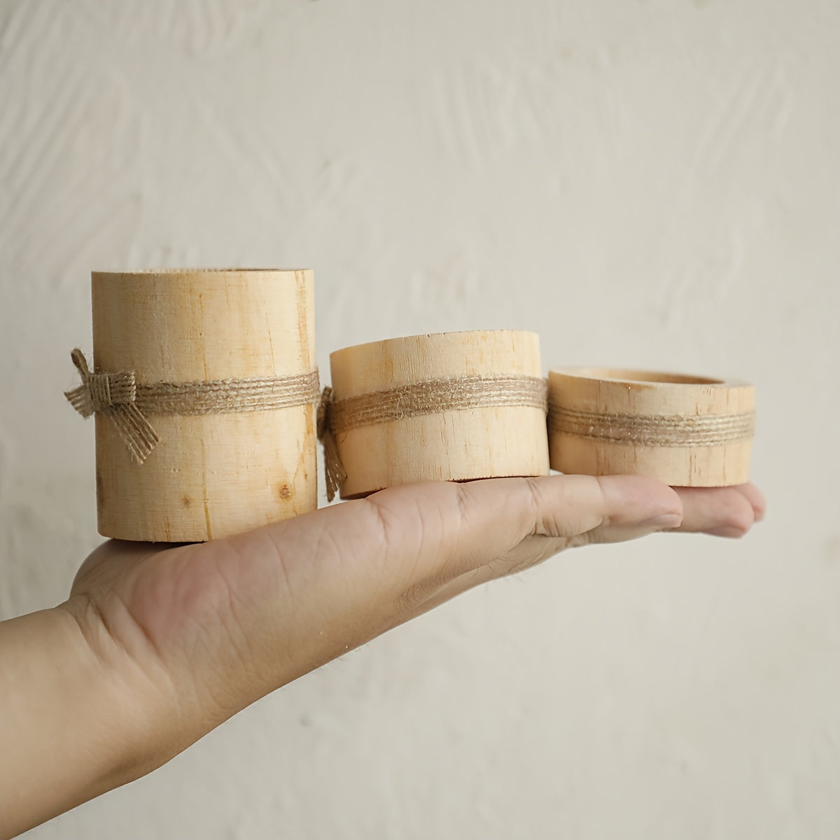 Set of 3 handmade wooden candle holders - perfect for holiday decor and candlelit dinners.