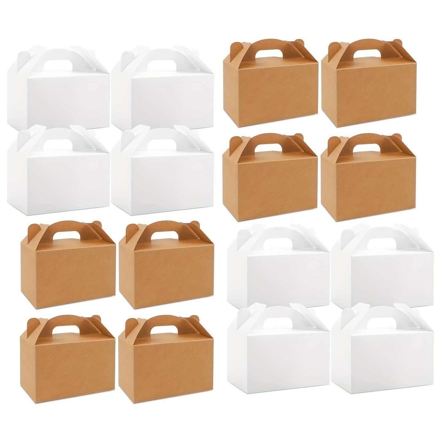 Set of 12 Kraft paper cake boxes measuring 15.24cmx8.89cmx8.89cm. Ideal for bakery items such as cakes, chocolates, cookies, pies, and other pastries. Perfect for use as birthday party favors or wedding party gifts. Can also be used as baking tools