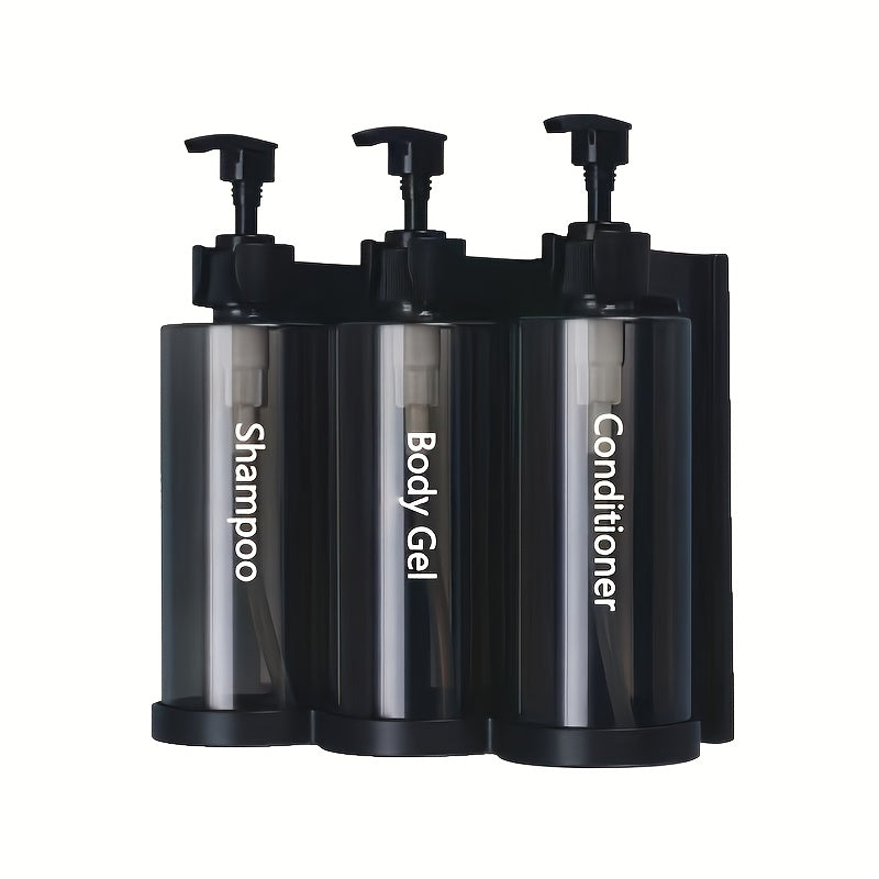 Wall-mounted soap dispenser made of plastic material suitable for hotel bathrooms and household shower storage. Can hold shampoo, hair conditioner, and body wash.