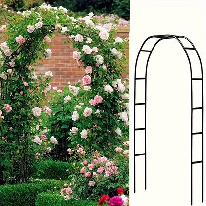 Metal wedding arch flower stand for ceremonies with pink and white floral design, perfect for outdoor decoration.