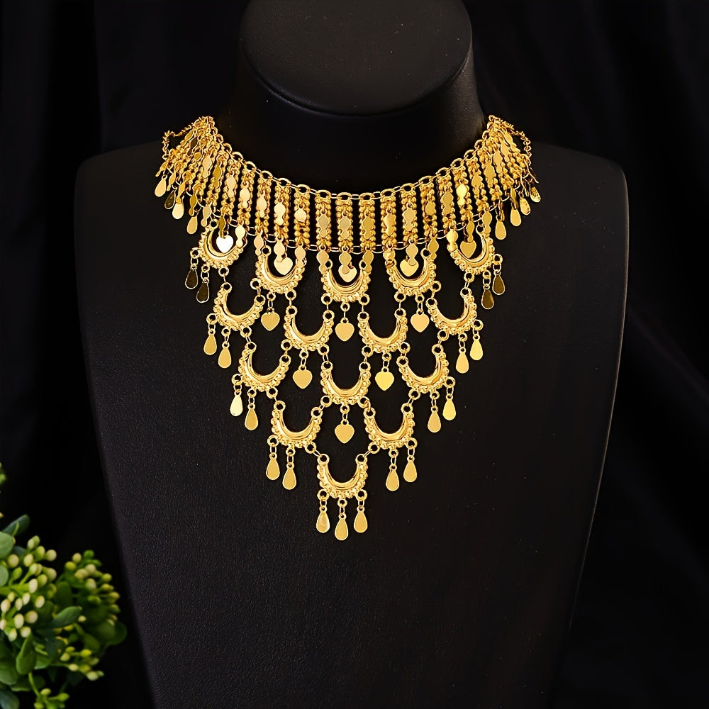 Stunning Copper Golden Plated Jewelry Set with Middle East-inspired design, perfect for weddings or parties, ideal for the elegant women of the region.