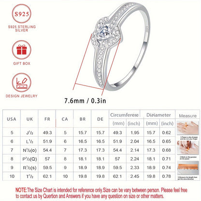 Stylish Heart-Shaped Ring made of S925 Sterling Silver with Sparkling Synthetic Zirconia, Perfect for Everyday Wear or Gifting, December Birthstone, Ideal for Valentine's Day, Women's Fashion Statement, Great Holiday Present, Comes in a Beautiful Picture