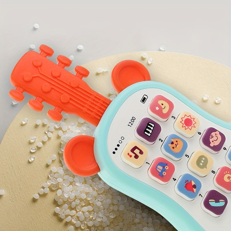 Kids Guitar-Shaped Phone Toy with Lights, Music, and Safe Voltage ≤36V - Battery Operated (Batteries Not Included) - Available in Blue, Pink, or Purple - Made of Plastic