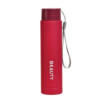 Durable, lightweight, and portable frosted plastic water bottle with scale for outdoor sports and office use.