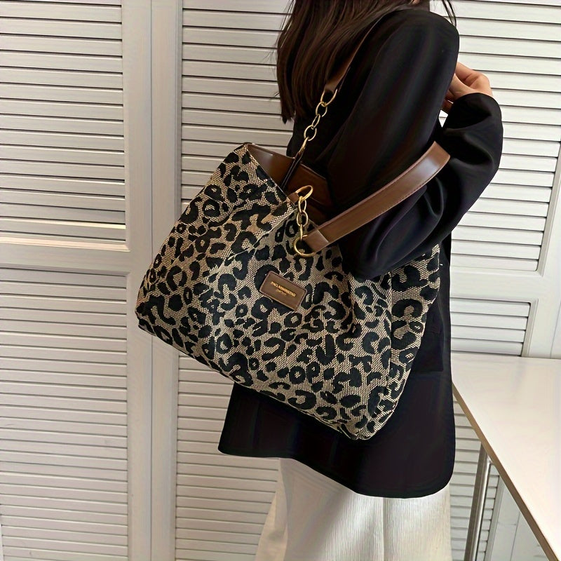 Stylish Leopard Print Tote Bag with Zip Closure for Work, School & Shopping