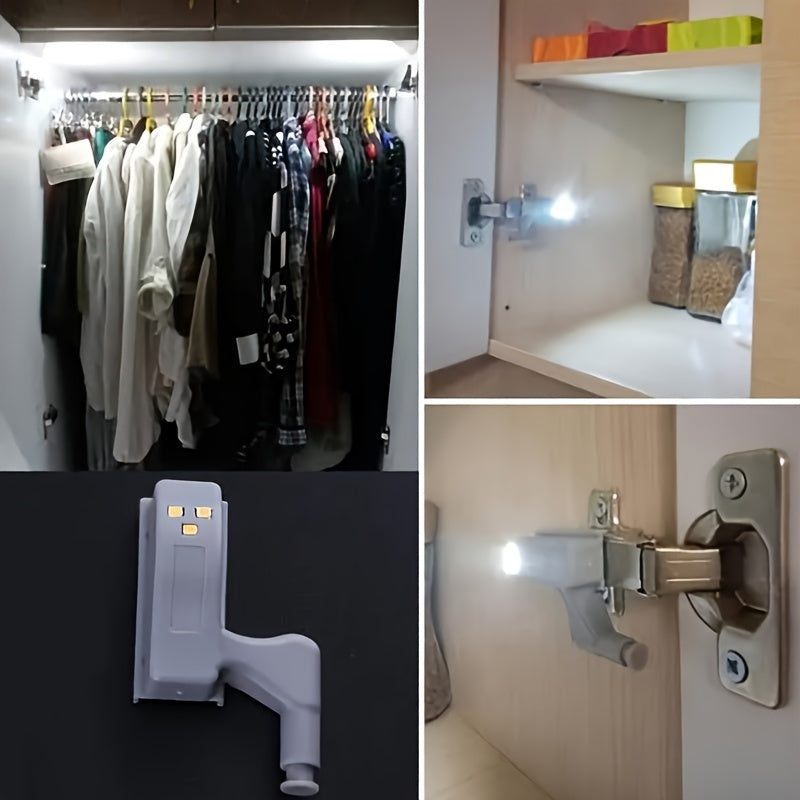 12-pack of STAR ORANGE Cabinet Hinge LED Lights with motion sensor for various rooms, warm and white light, gray plastic design, battery-operated (batteries not included).