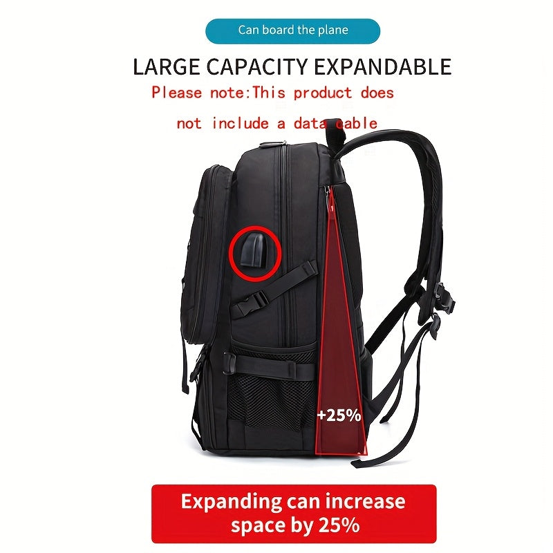 50-80L Travel backpack with shoe compartment, laptop sleeve, and expandable capacity, suitable for sports, hiking, short business trips.