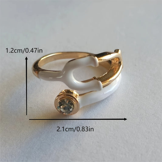 Unique medical jewelry stethoscope ring for men, white & golden alloy design, stylish DIY accessory, ideal gift for doctors and nurses.