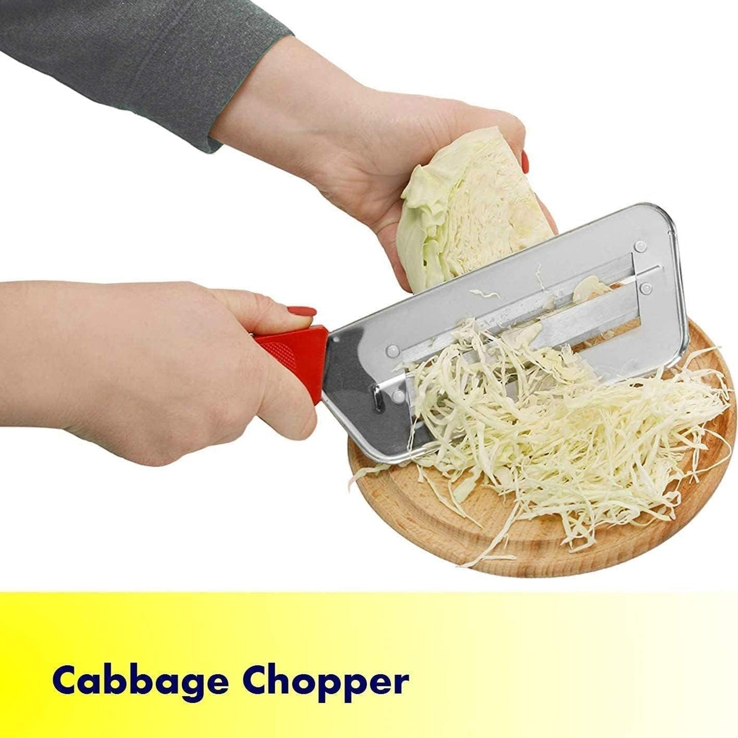 Manual cabbage slicer made of stainless steel - versatile cutter for vegetables and fruits, perfect for use in kitchens and restaurants, specifically designed for shredding cabbage.