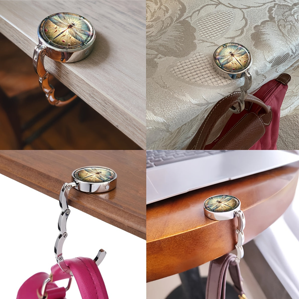 Dragonfly Design Zinc Alloy Folding Handbag Hook - A Convenient Portable Table Hanger for Easy Access to Your Handbag in Casual Style