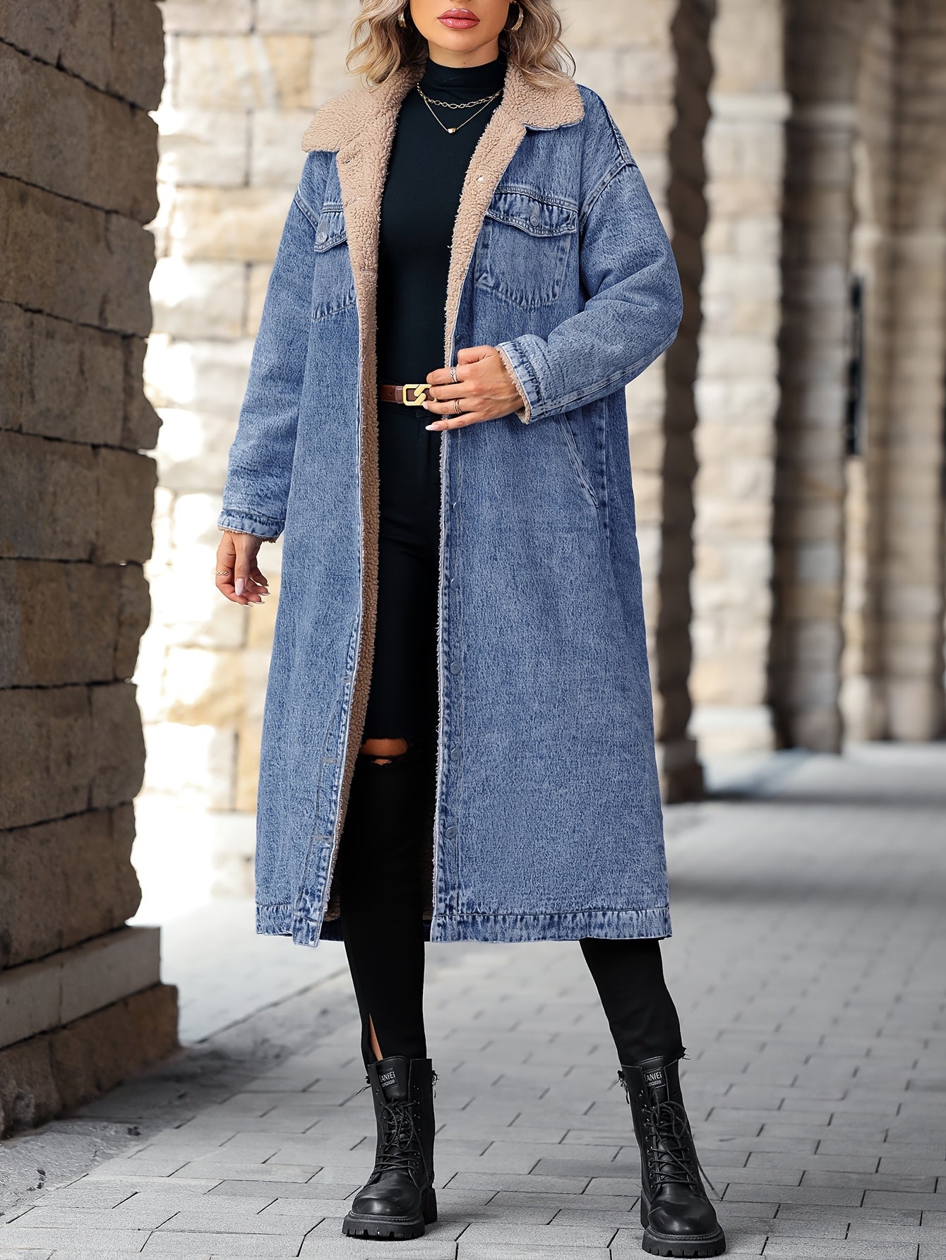 Morin Elegant Plus-Size Fleece-Lined Denim Jacket - Chic, Cozy Outerwear for Fall/Winter, Machine Washable, Soft Texture