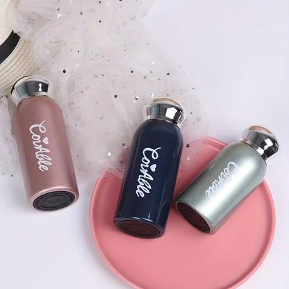 Small stainless steel vacuum flask with electroplated lid for on-the-go hydration. Ideal for students.