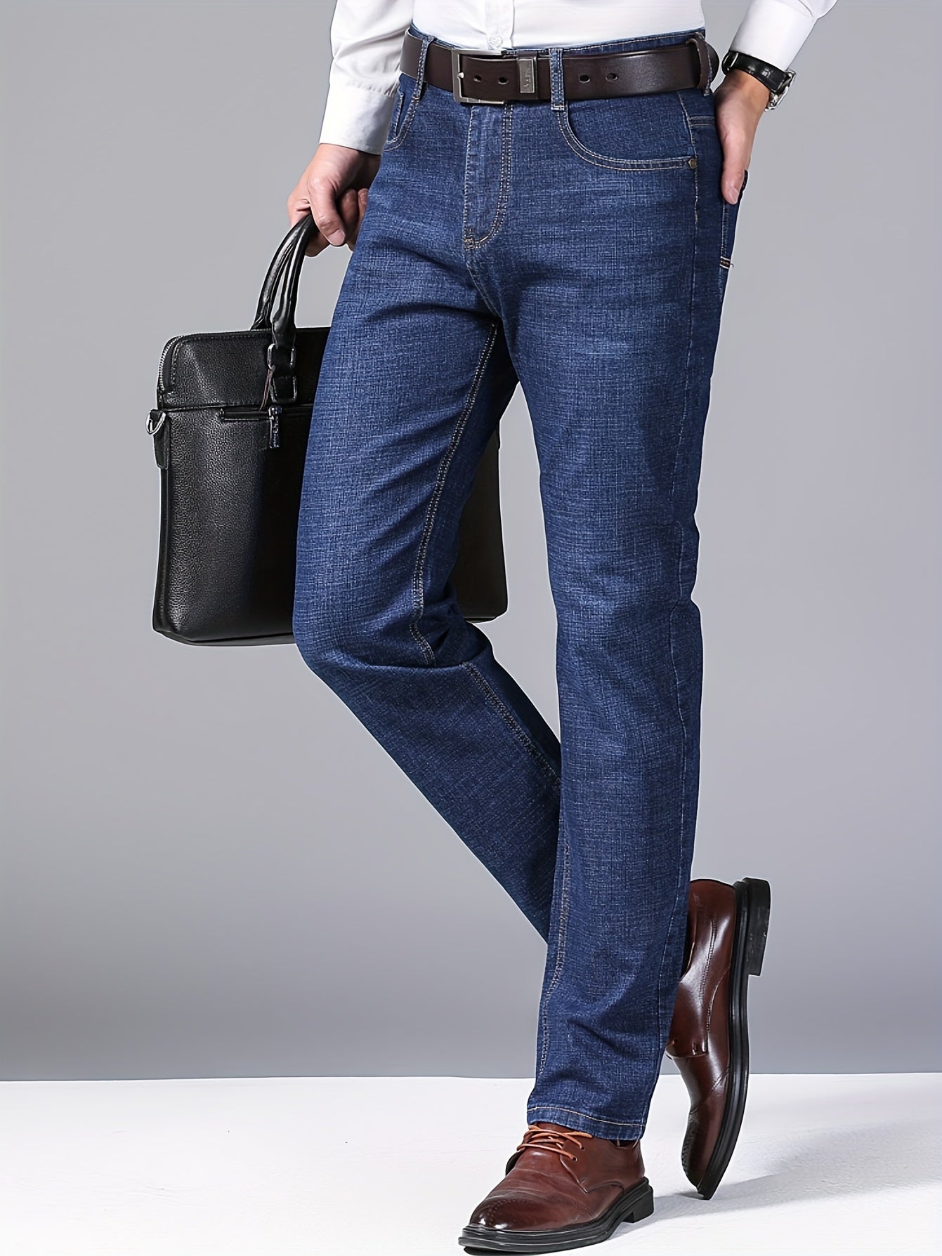 Fashionable cotton denim trousers for men of all sizes, offering comfort and style year-round.