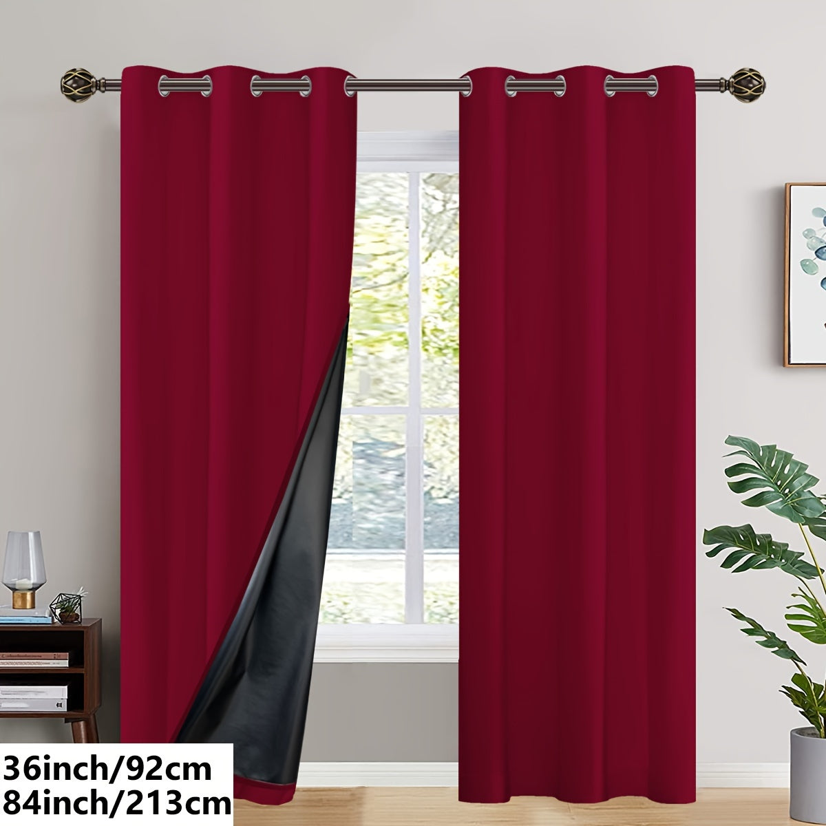 2PC Insulated Blackout Curtains with Coated Insulating Lining - Ideal for Living Room, Bedroom, Kitchen, Bathroom - Perfect for Home and Room Decoration