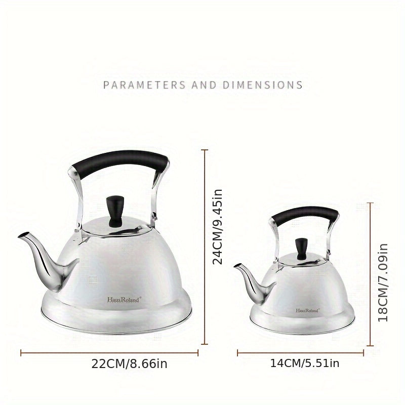 HausRoland Stainless Steel Tea Kettle Set with Whistling Feature for Stovetop Use - Includes 3L & 1L Kettles, Audible Whistle, Suitable for Gas and Open Flame Cooking, No Electricity Required