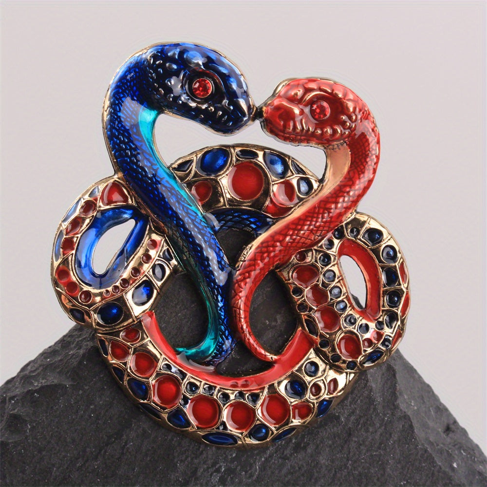 Luxurious and elegant, this rhinestone-adorned two-headed snake brooch features an irregular zodiac shape. With its unique and eye-catching design, this novelty accessory is the perfect addition to any woman's fashion collection. Ideal for adding a touch