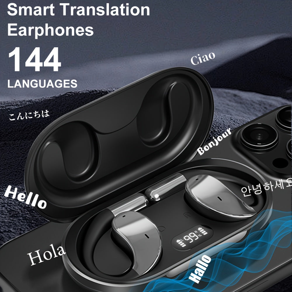 1pc OURLIFE AI Smart Translation Earbuds with 144 language support, digital display, long-lasting battery, deep bass, call control, and rechargeable lithium polymer battery.