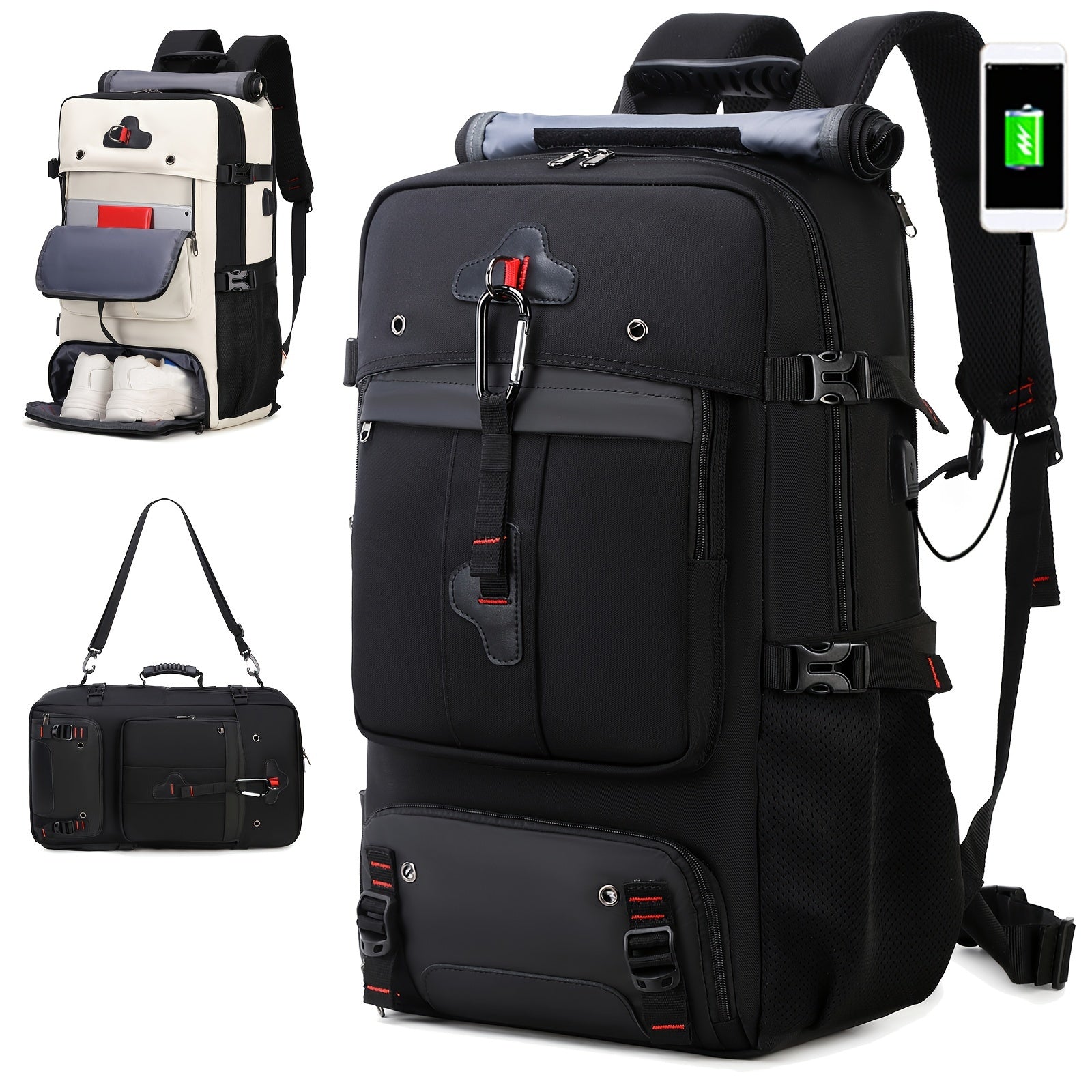 50L hiking backpack with shoe compartment, convertible for both men and women.