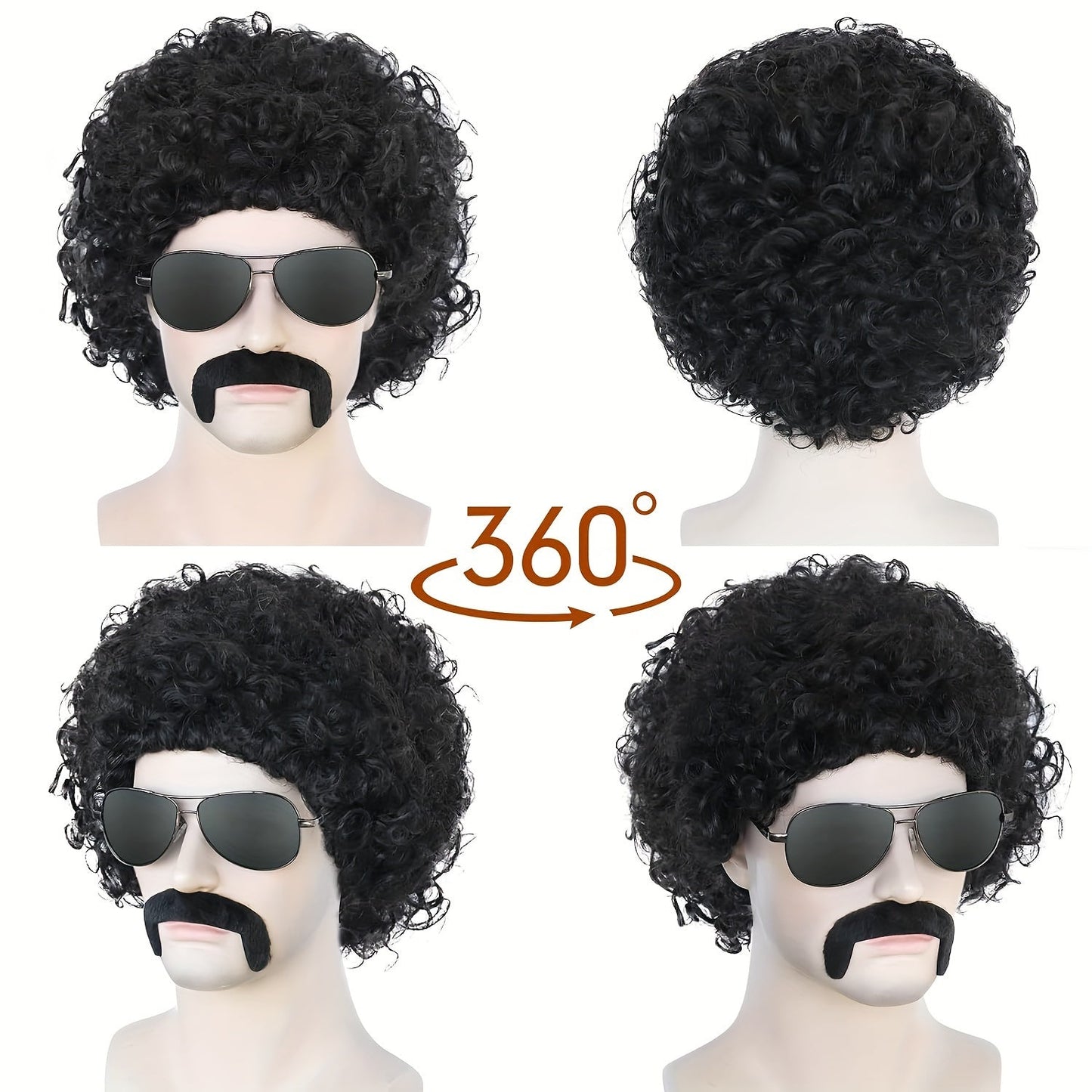 Hippie Disco Fluffy Afro Wig from the 70s and 80s, Available in Two Colors for Men's Halloween, Christmas, or Cosplay Photoshoot.