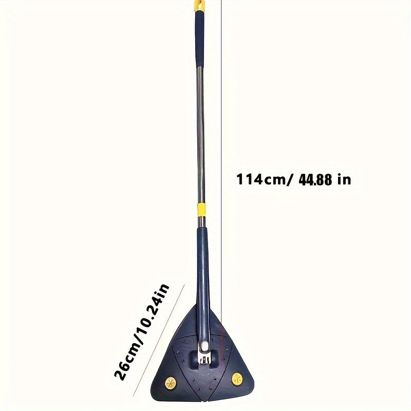 Triangle-shaped mop set with adjustable handle and rotating head for efficient cleaning on various surfaces. Perfect for use at home, no need for any power, great for living rooms. Set includes 1 mop and optional microfiber pads.