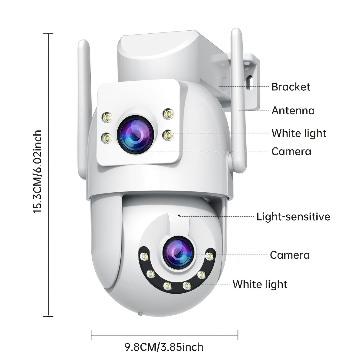 Upgrade your home safety with the JOOAN HD 1080p Dual Lens Security Camera, featuring 360-degree remote surveillance, two-way audio, full color night vision, and Wi-Fi connectivity. This app-controlled camera is USB powered and has an irregular shape for