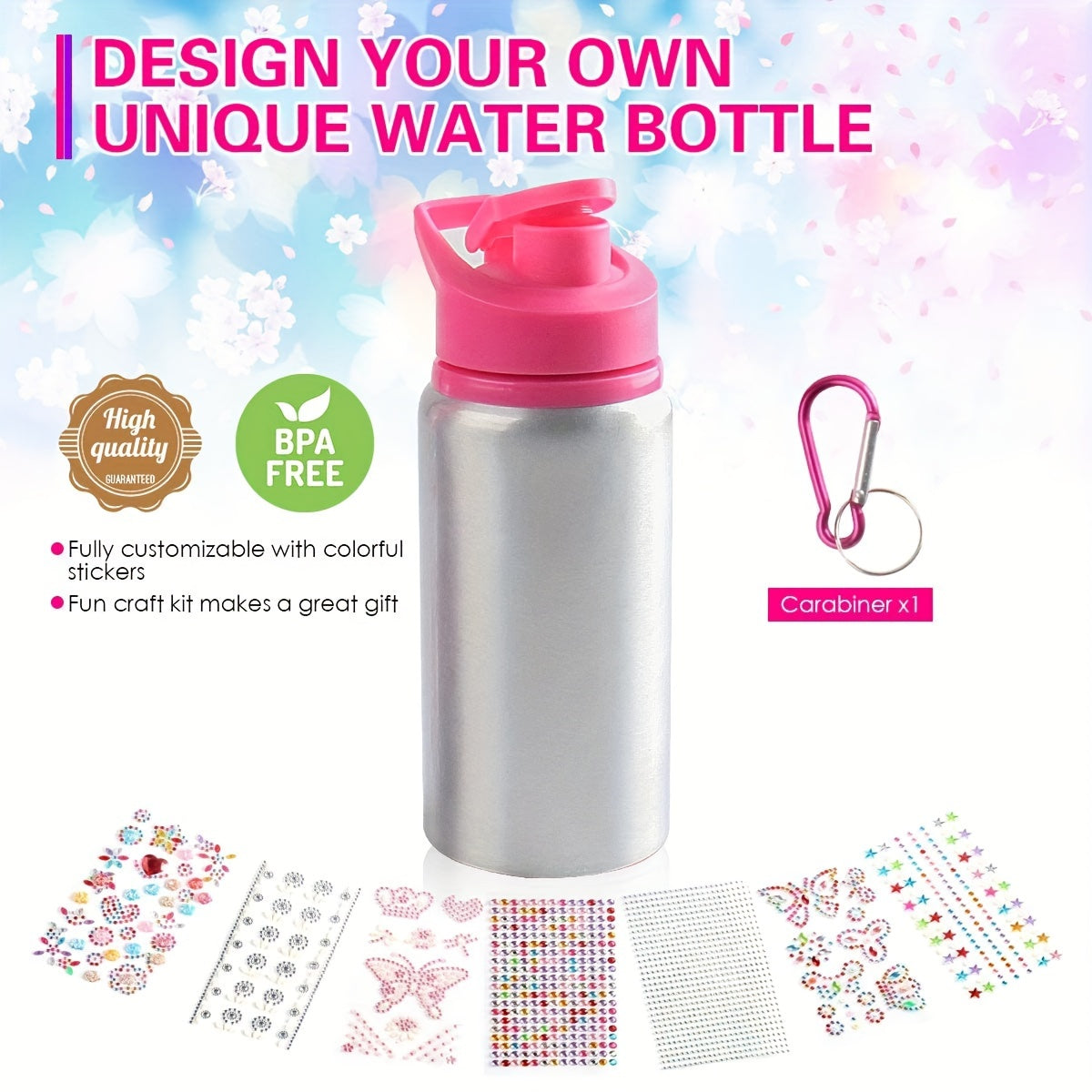 DIY Rhinestone Glitter Water Bottle: Personalize, Reusable, BPA-Free, 20 Oz, Fun Craft Activity.