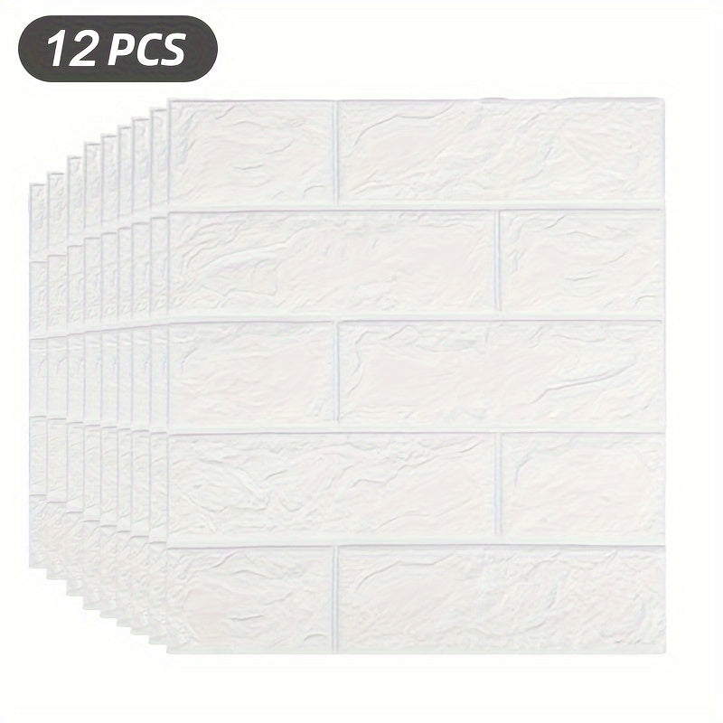 12 self-adhesive foam panels with marble pattern for walls, waterproof and mold resistant, suitable for various rooms.