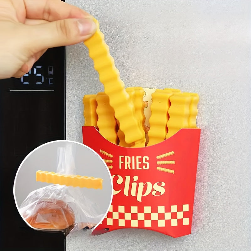 Set of 11 Fun French Fry Shaped Bag Clips - Keep Snacks Fresh with Reusable Sealers and Magnetic Fridge Stickers for Organizing and Storing in the Kitchen