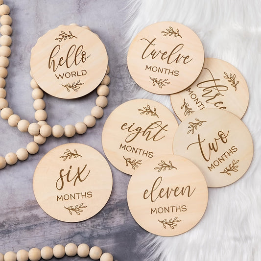 Set of 7 Wooden Double-Sided Monthly Milestone Cards - Ideal Photography Props for Baby's First Year, Pregnancy Journey, and Milestone Announcements - Crafted from High-Quality Wood Fiber Board, Built to Last, and Convenient to Use