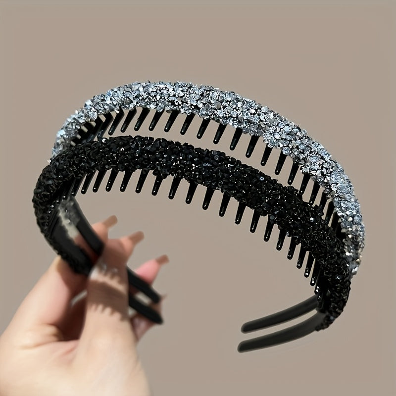 2 Full Diamond Hairbands with teeth and anti-slip for washing face and makeup.