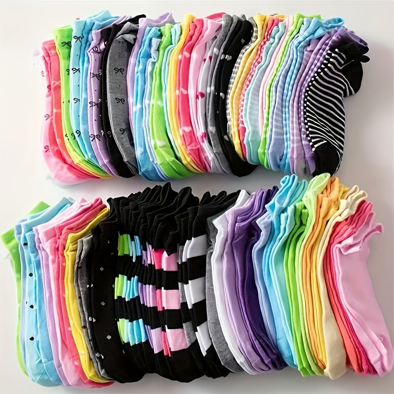 Set of 20 pairs candy-colored ankle socks for women, cute and breathable