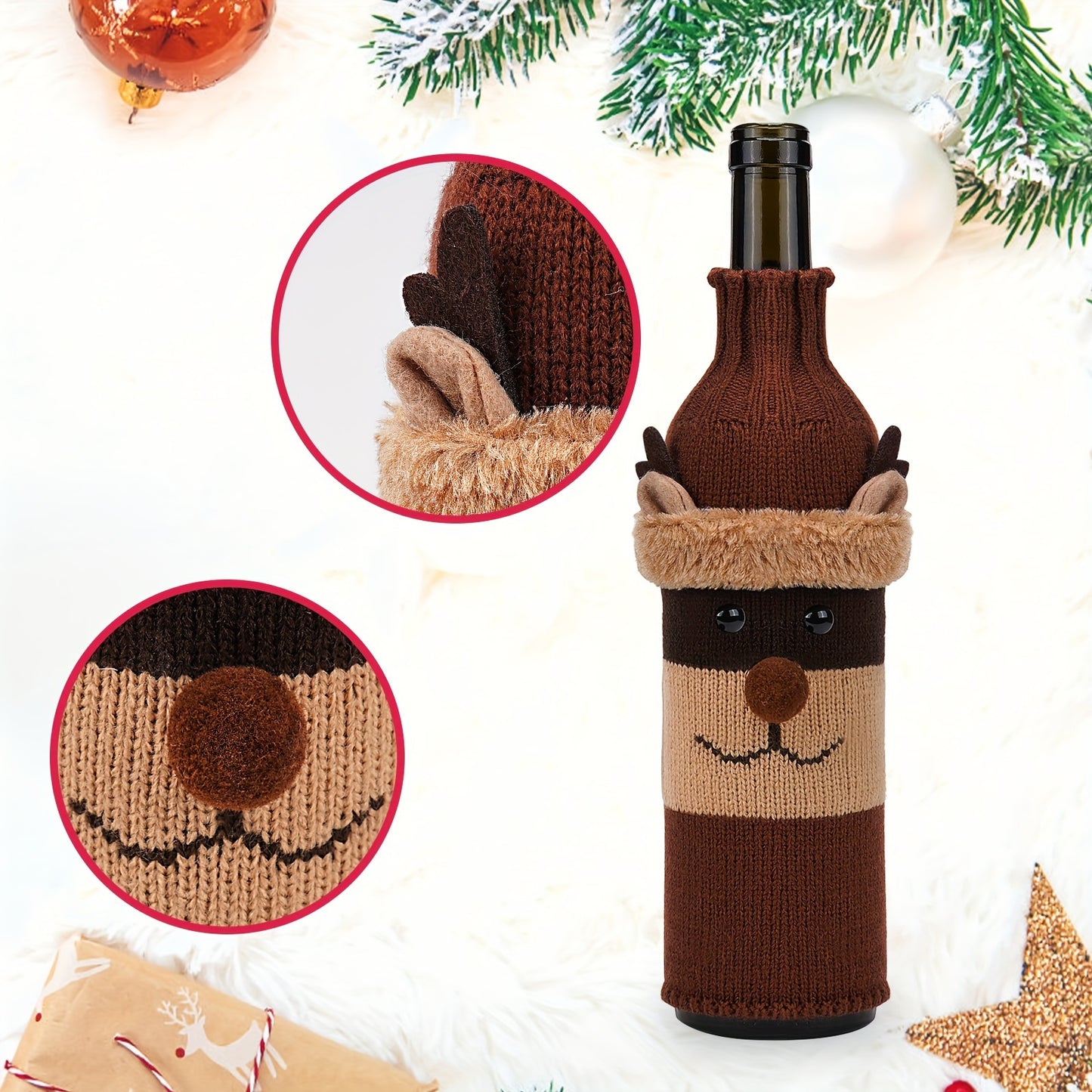 Christmas-themed beer bottle sleeve. Insulated, non-slip cover for standard 12oz/330ml bottles, perfect for festive decor.