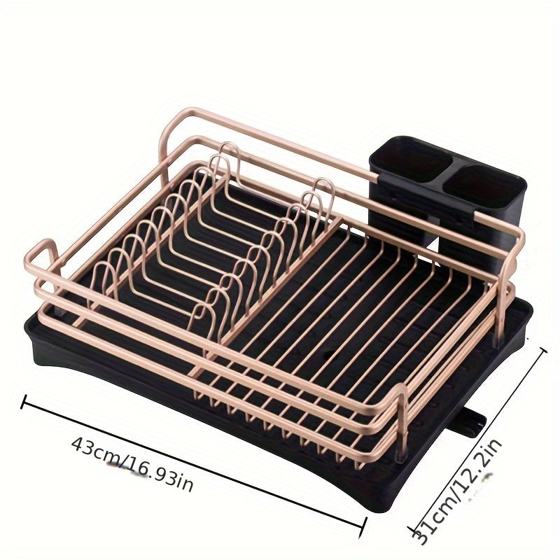 Durable Aluminum Dish Drying Rack with Cutlery Holder, Drip Tray, and Kitchen Storage Organizer - Ideal for Plates, Utensils, and Gadget Set for all Occasions - Non-Electric and Versatile Solution for Holiday Cooking