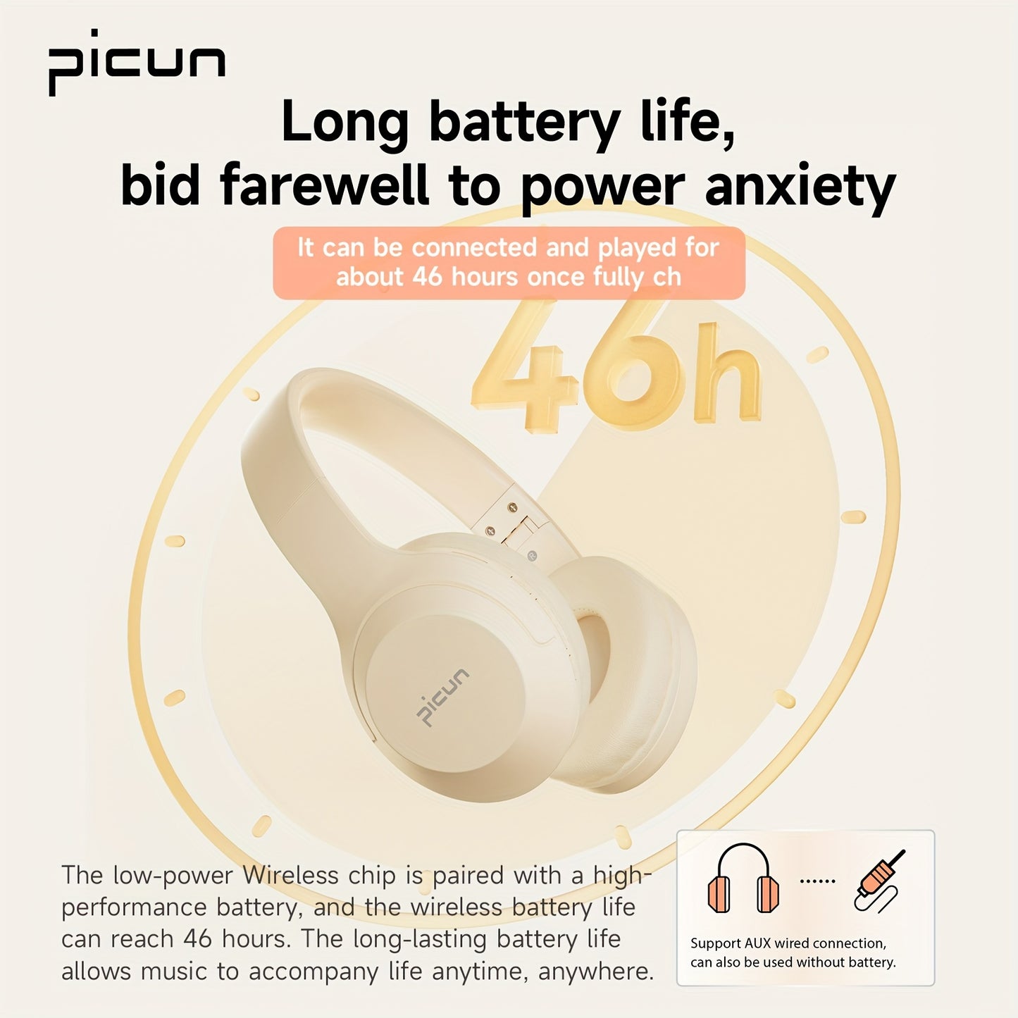 Picun B-01S Wireless Headphones: HD Stereo Sound, Built-in Microphones, Deep Bass, 46 Hours Playtime, Foldable Lightweight design, TF/Cellphone/PC/Home.