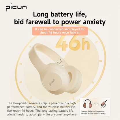 Picun B-01S Wireless Headphones: HD Stereo Sound, Built-in Microphones, Deep Bass, 46 Hours Playtime, Foldable Lightweight design, TF/Cellphone/PC/Home.